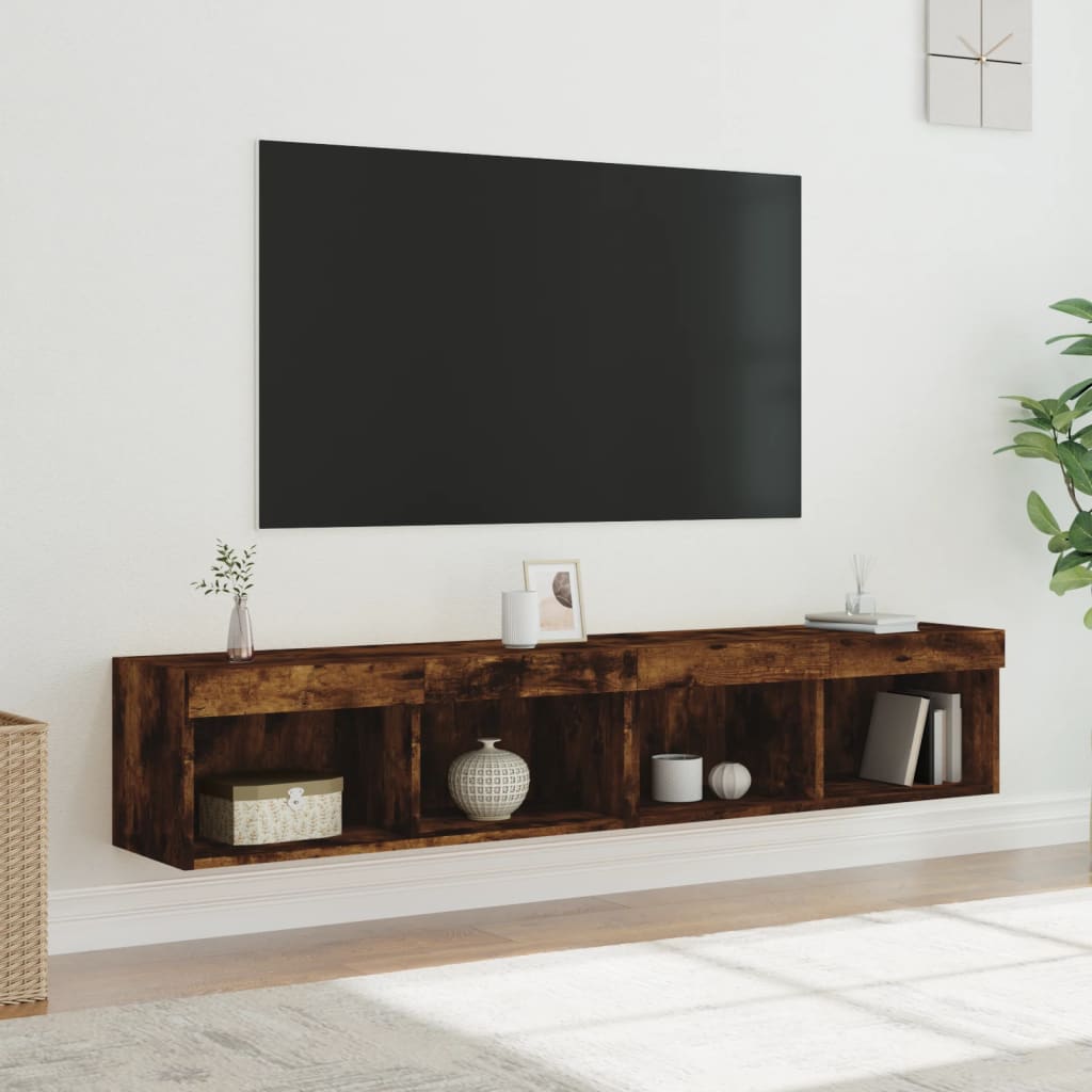 2 db füstös tölgy színű TV-szekrény LED-ekkel 80 x 30 x 30 cm