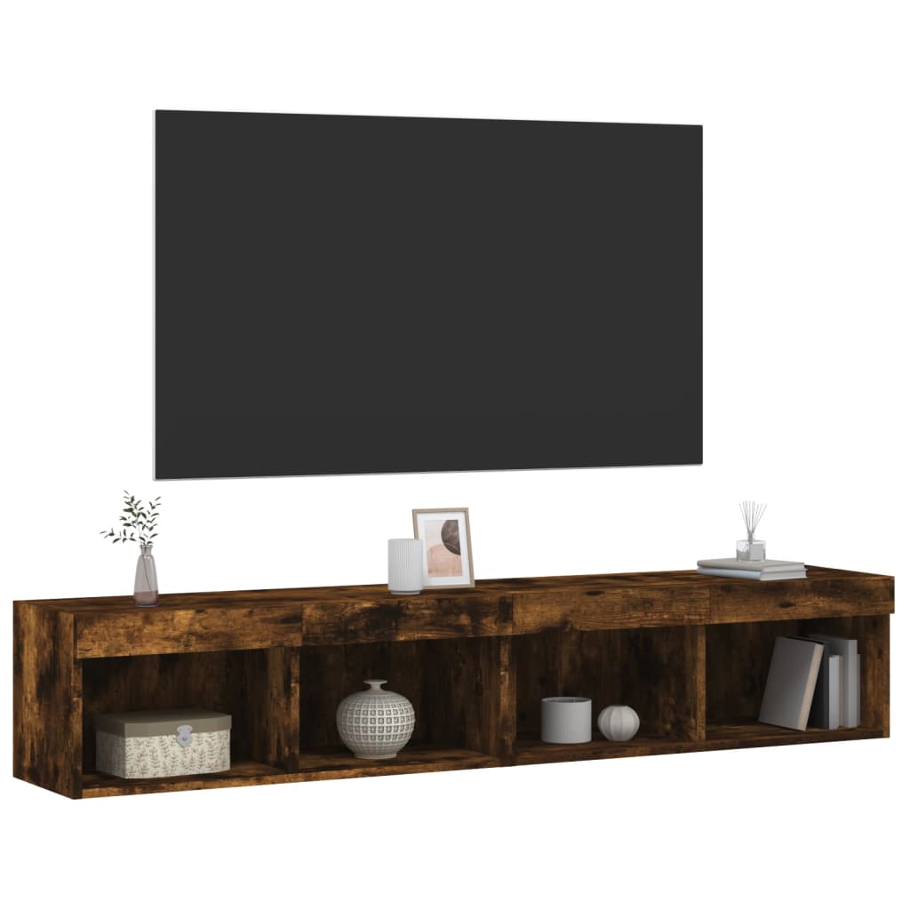 2 db füstös tölgy színű TV-szekrény LED-ekkel 80 x 30 x 30 cm