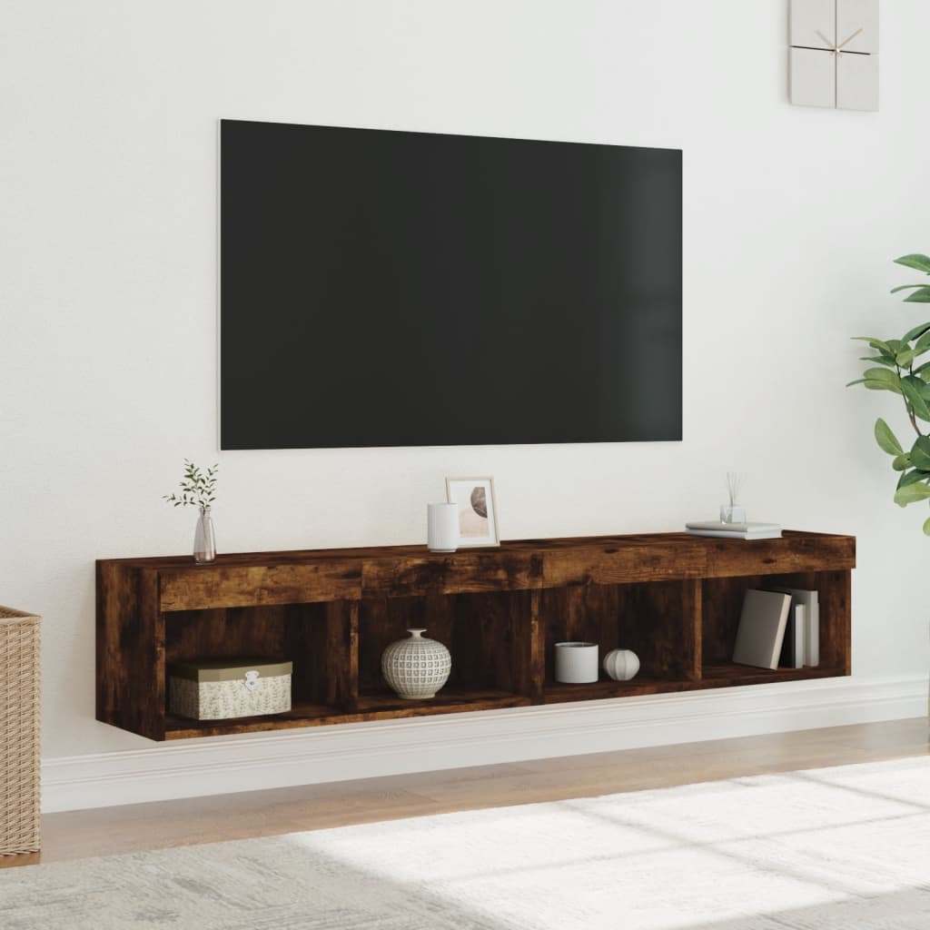 2 db füstös tölgy színű TV-szekrény LED-ekkel 80 x 30 x 30 cm