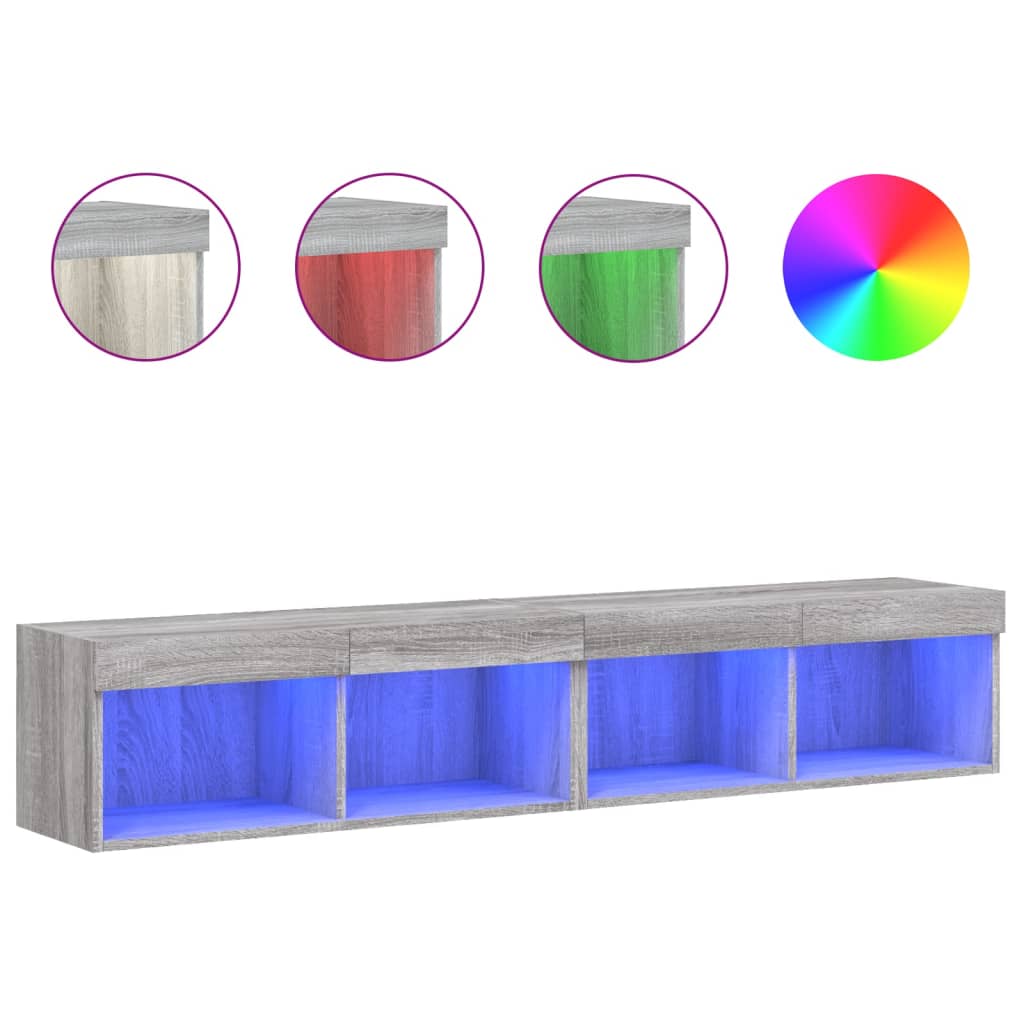 2 db szürke sonoma színű TV-szekrény LED-ekkel 80x30x30 cm