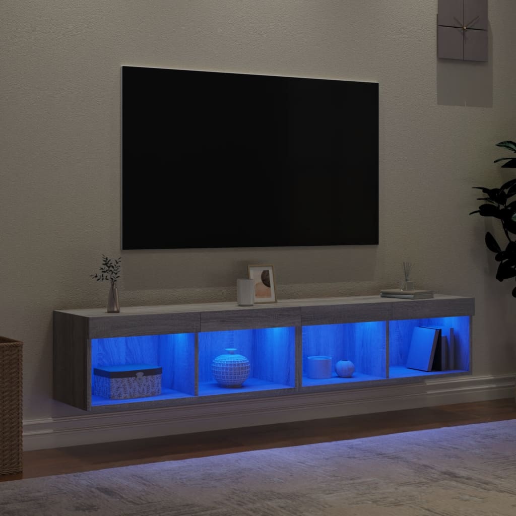 2 db szürke sonoma színű TV-szekrény LED-ekkel 80x30x30 cm