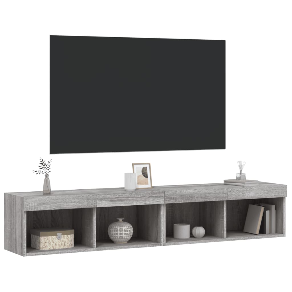 2 db szürke sonoma színű TV-szekrény LED-ekkel 80x30x30 cm