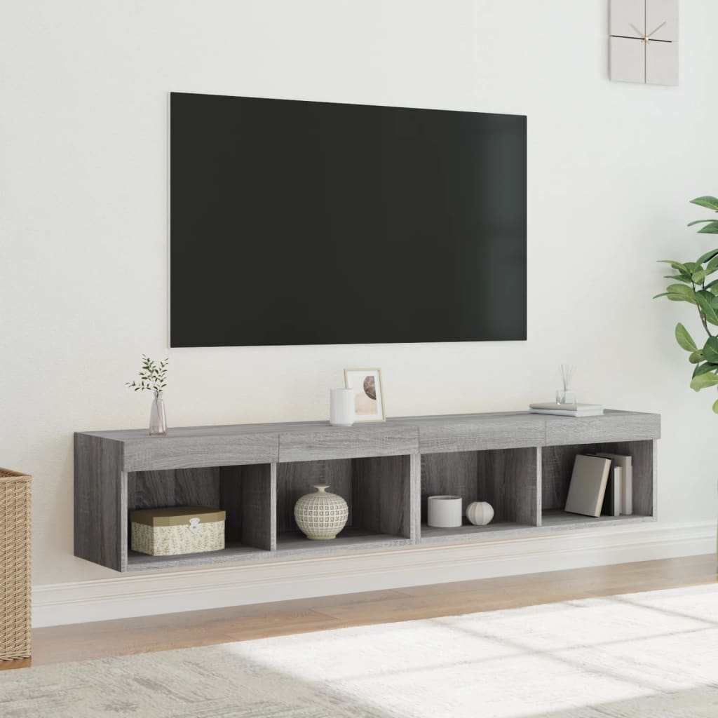 2 db szürke sonoma színű TV-szekrény LED-ekkel 80x30x30 cm