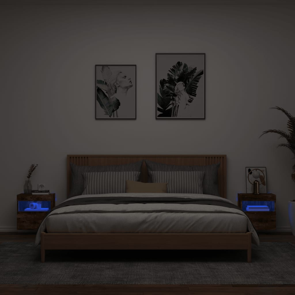 2 db füstös tölgy fali TV-szekrény LED-ekkel 40x30x40 cm