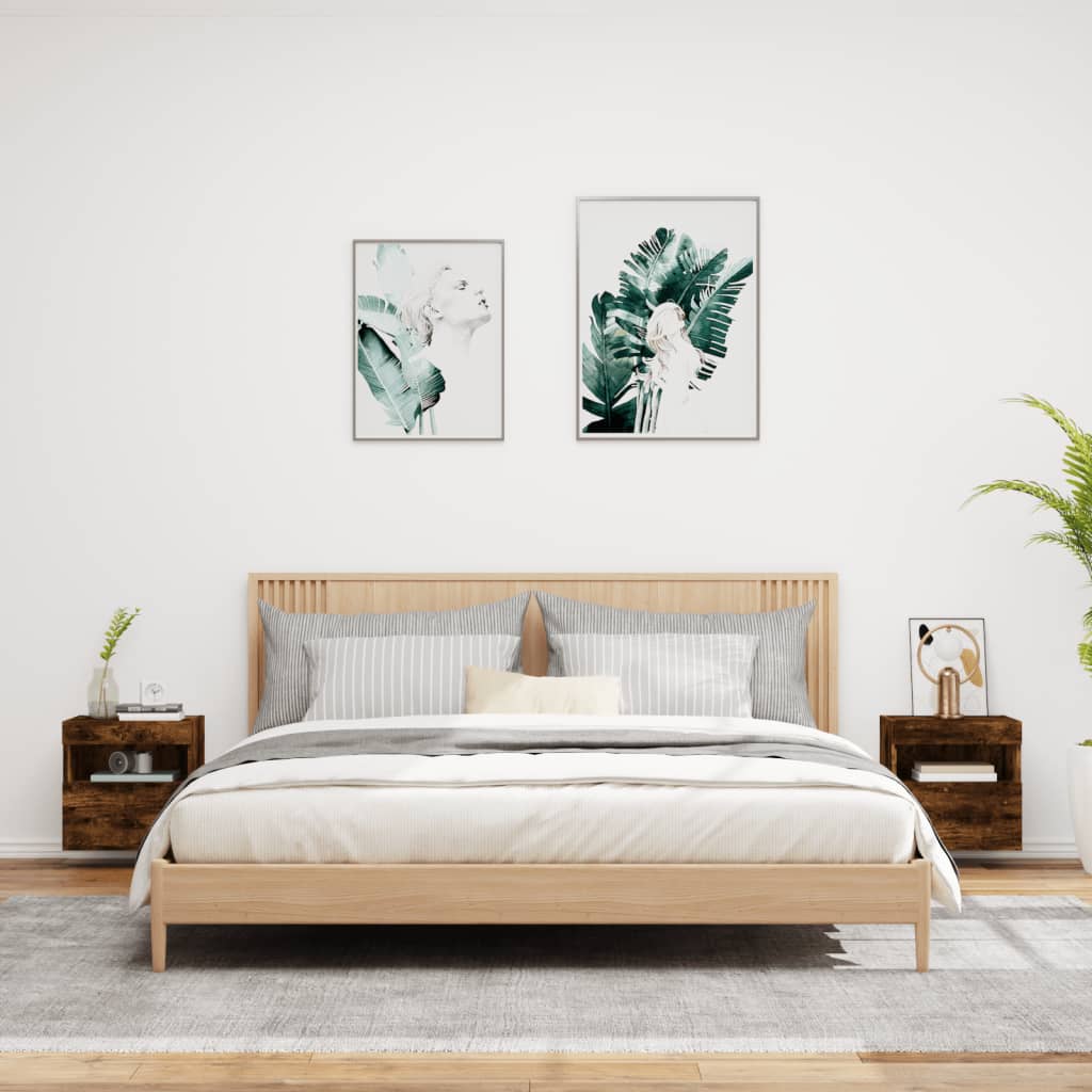 2 db füstös tölgy fali TV-szekrény LED-ekkel 40x30x40 cm