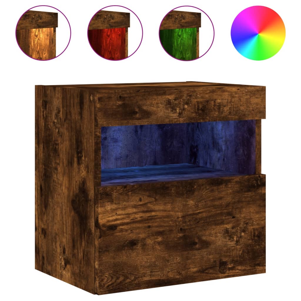 2 db füstös tölgy fali TV-szekrény LED-ekkel 40x30x40 cm