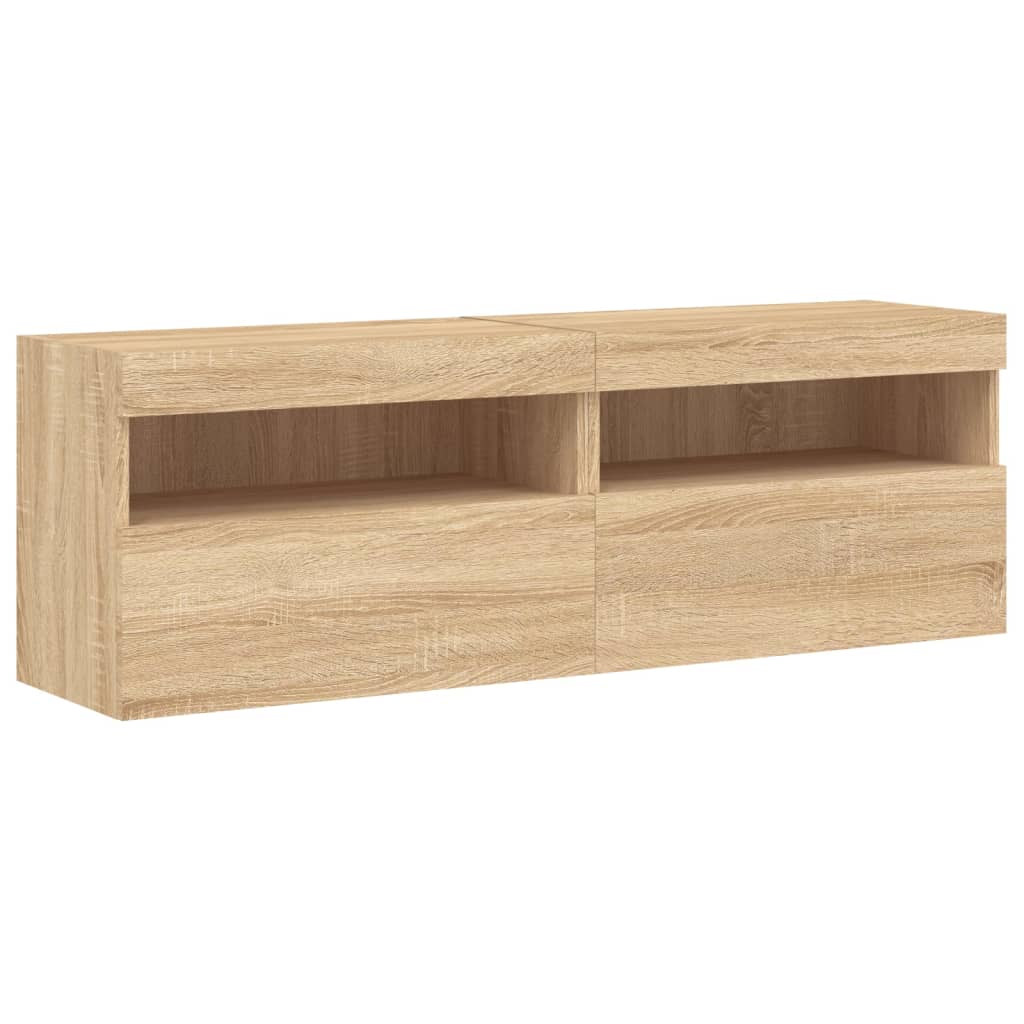 2 db sonoma tölgy színű fali TV-szekrény LED-del 60x30x40 cm