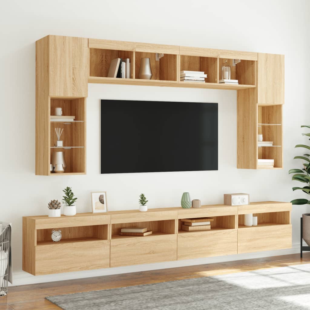 2 db sonoma tölgy színű fali TV-szekrény LED-del 60x30x40 cm