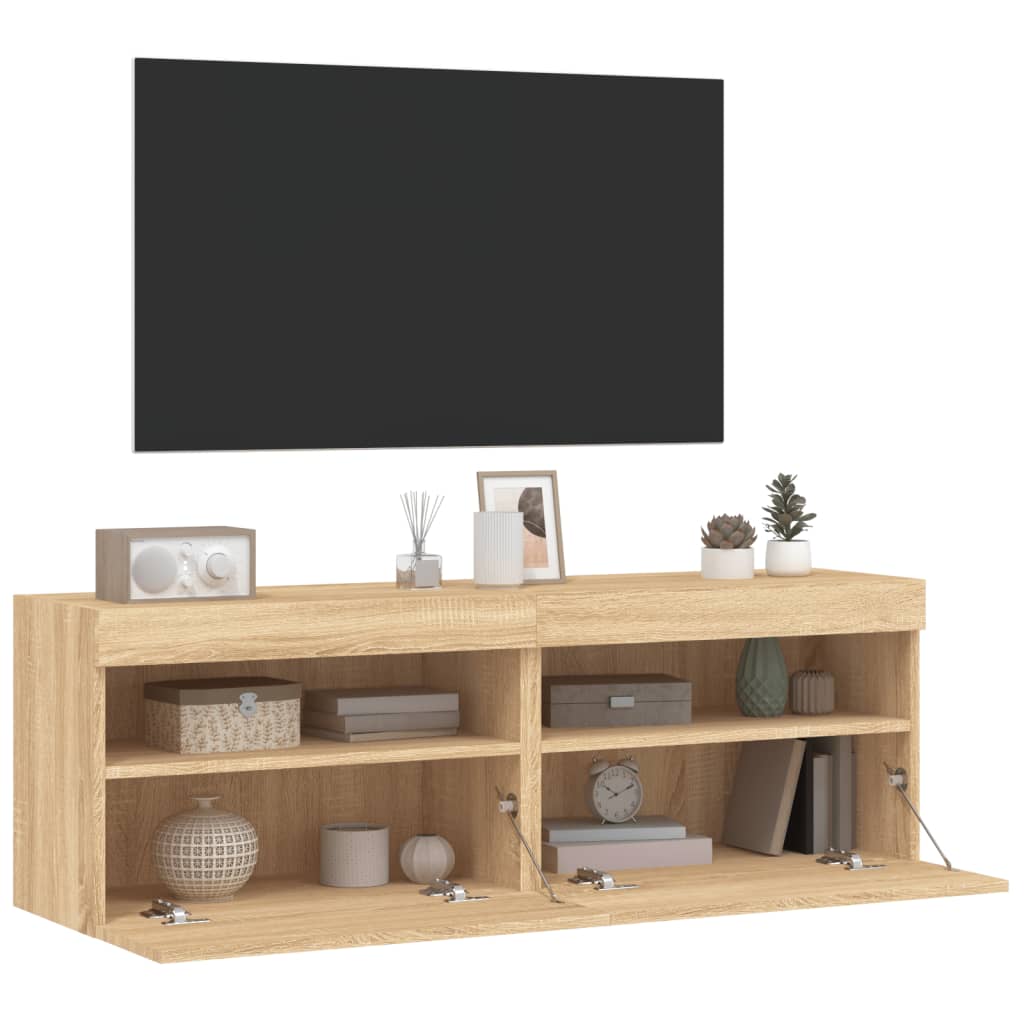 2 db sonoma tölgy színű fali TV-szekrény LED-del 60x30x40 cm