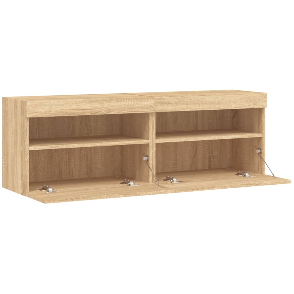 2 db sonoma tölgy színű fali TV-szekrény LED-del 60x30x40 cm