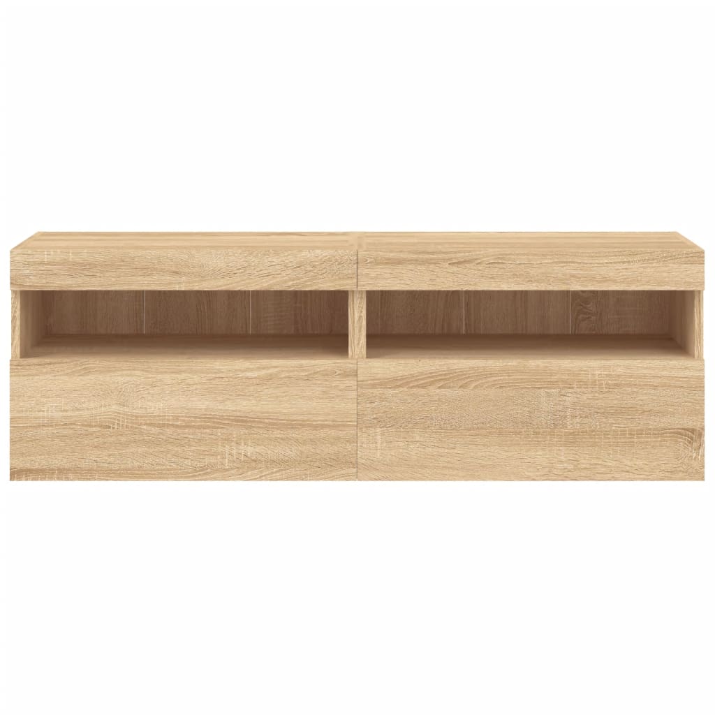 2 db sonoma tölgy színű fali TV-szekrény LED-del 60x30x40 cm
