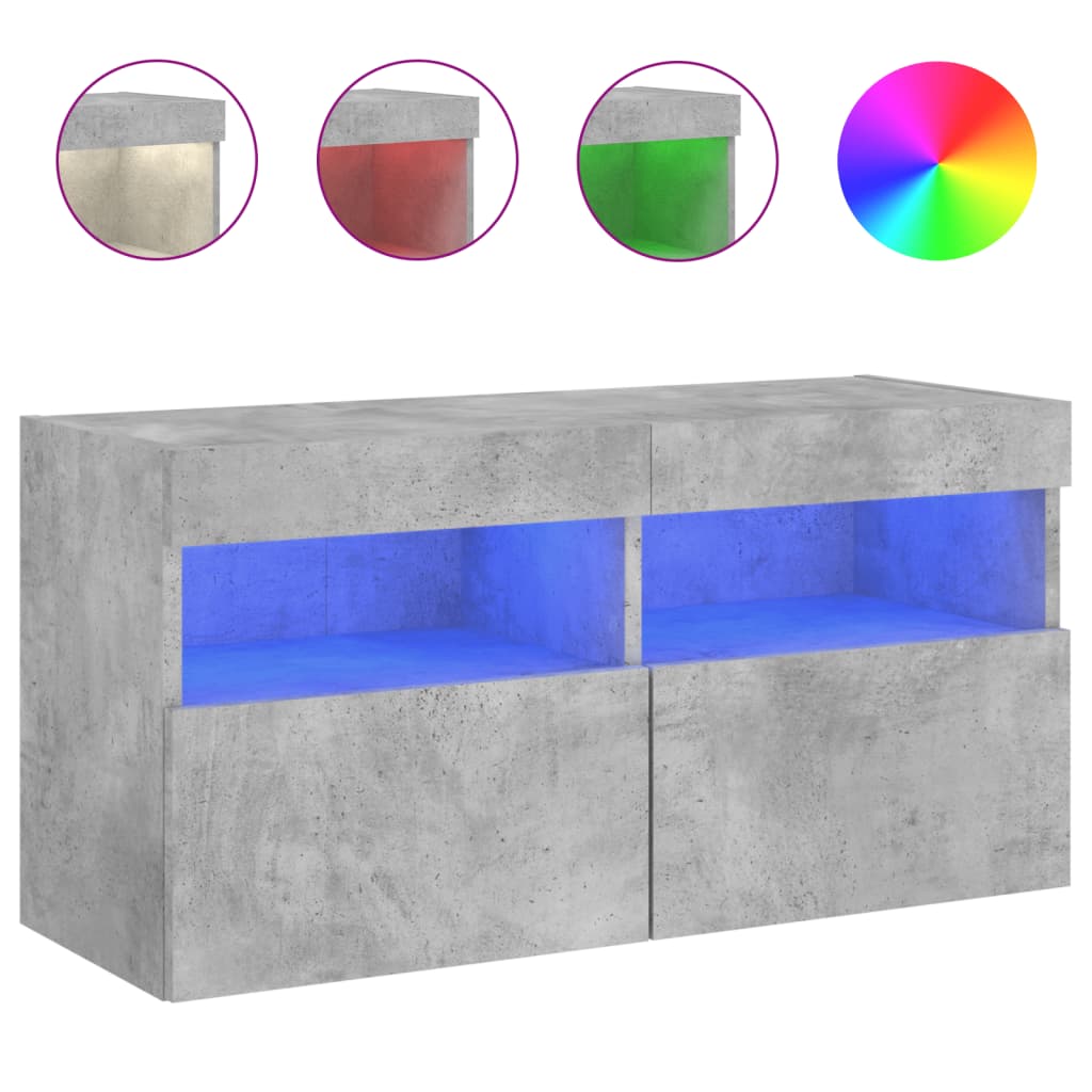 betonszürke falra szerelhető TV-szekrény LED-del 80x30x40 cm