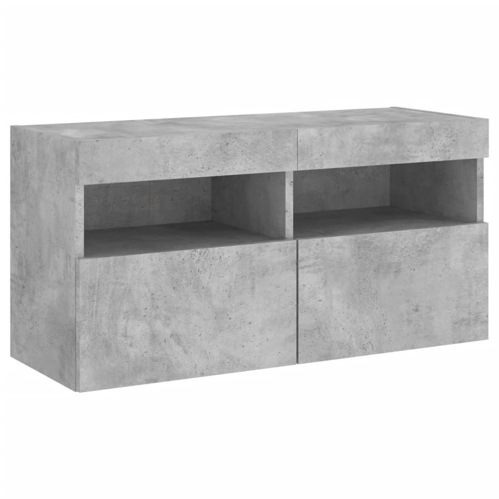 betonszürke falra szerelhető TV-szekrény LED-del 80x30x40 cm