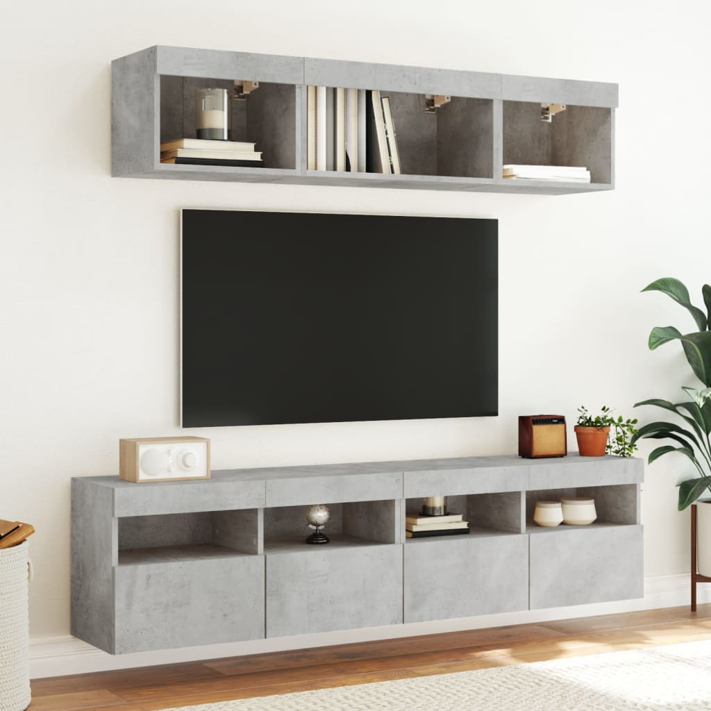 betonszürke falra szerelhető TV-szekrény LED-del 80x30x40 cm