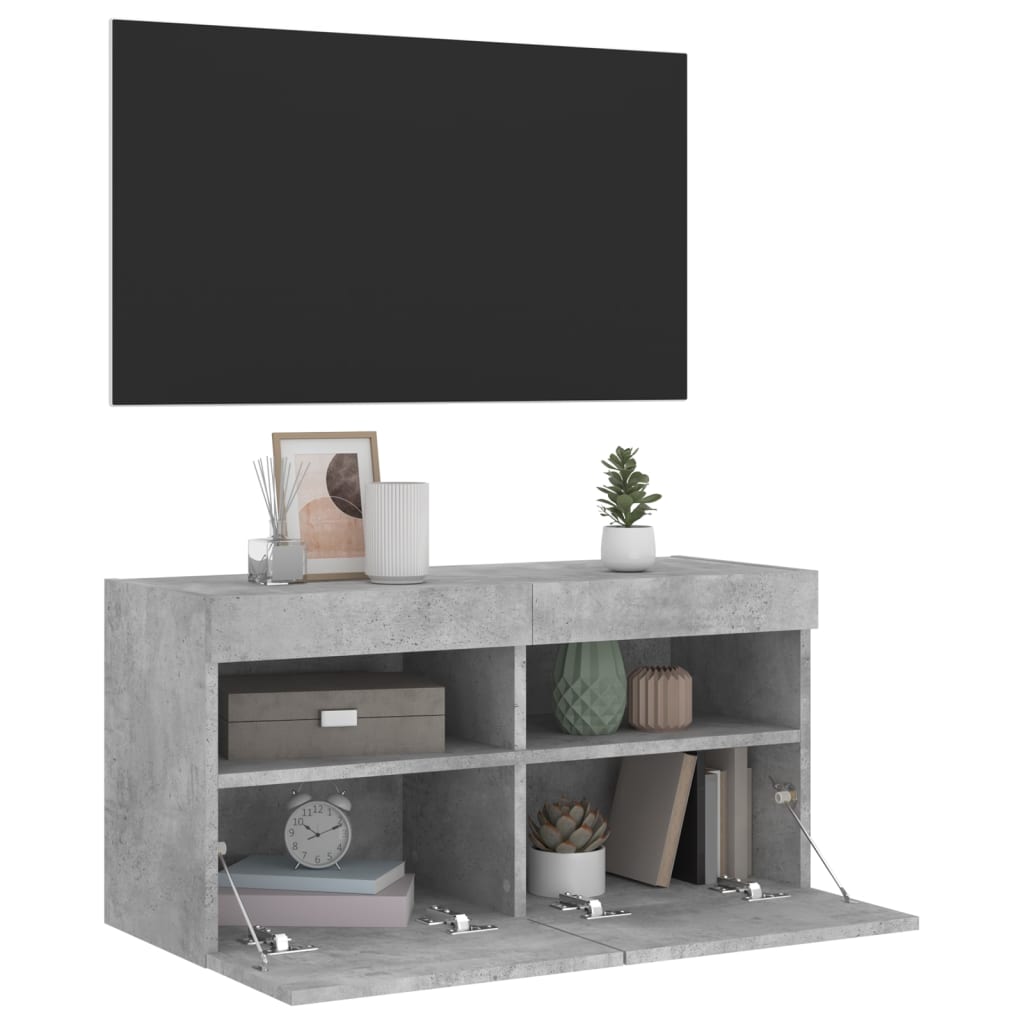 betonszürke falra szerelhető TV-szekrény LED-del 80x30x40 cm