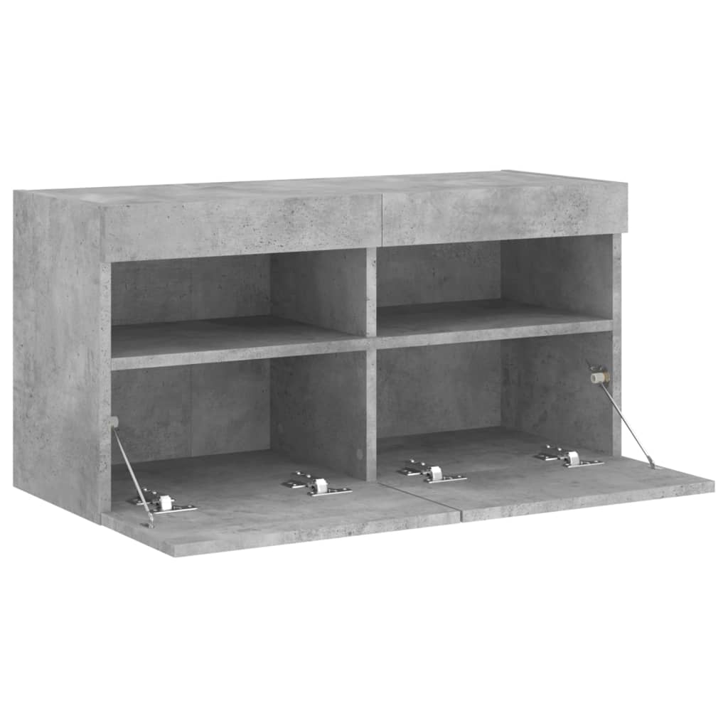 betonszürke falra szerelhető TV-szekrény LED-del 80x30x40 cm