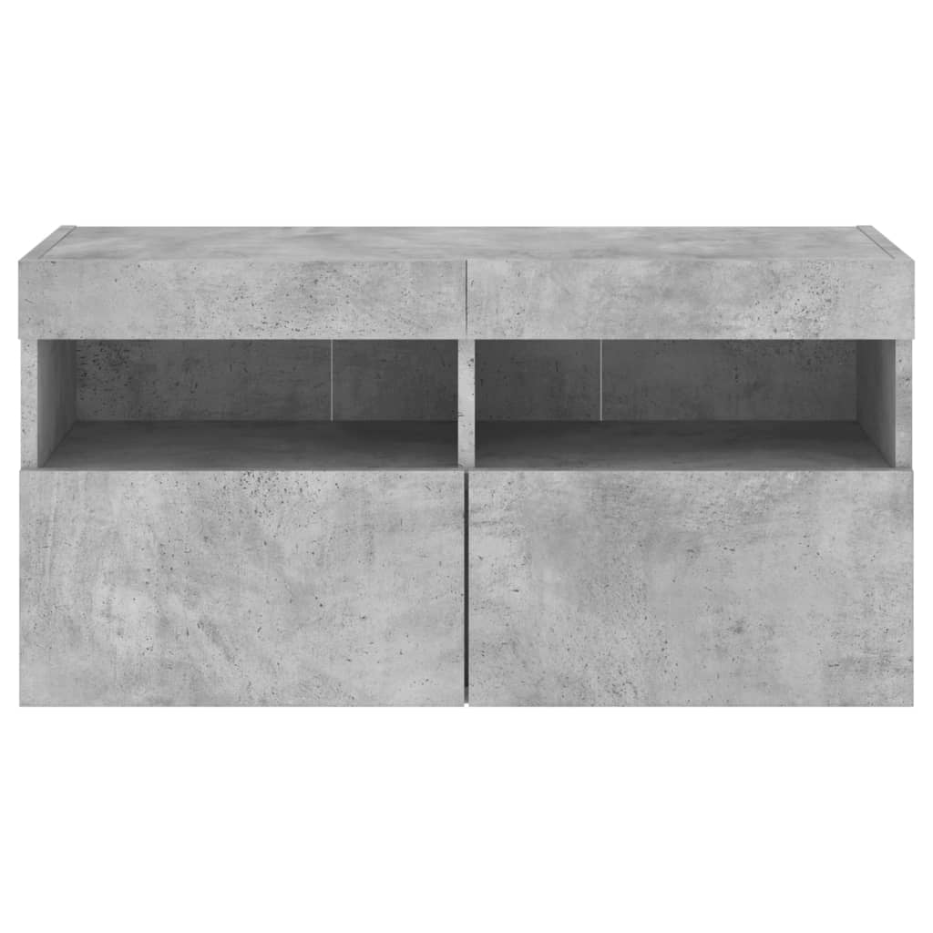 betonszürke falra szerelhető TV-szekrény LED-del 80x30x40 cm