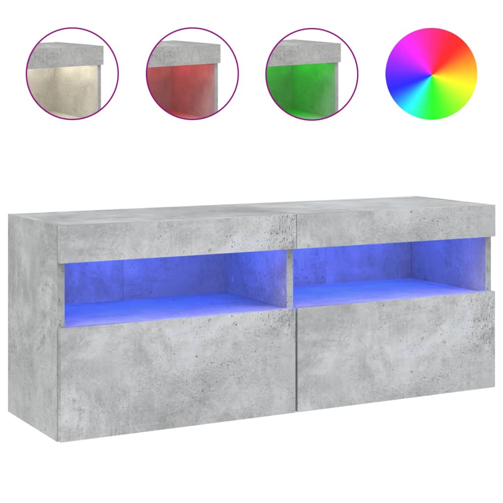 betonszürke falra szerelhető TV-szekrény LED-del 100x30x40 cm