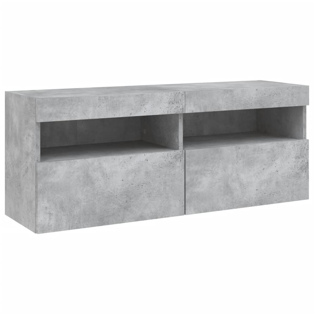 betonszürke falra szerelhető TV-szekrény LED-del 100x30x40 cm