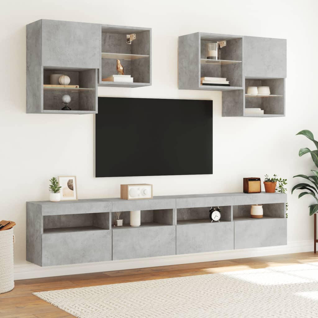 betonszürke falra szerelhető TV-szekrény LED-del 100x30x40 cm