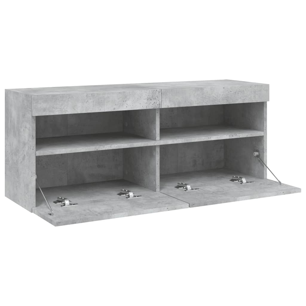 betonszürke falra szerelhető TV-szekrény LED-del 100x30x40 cm