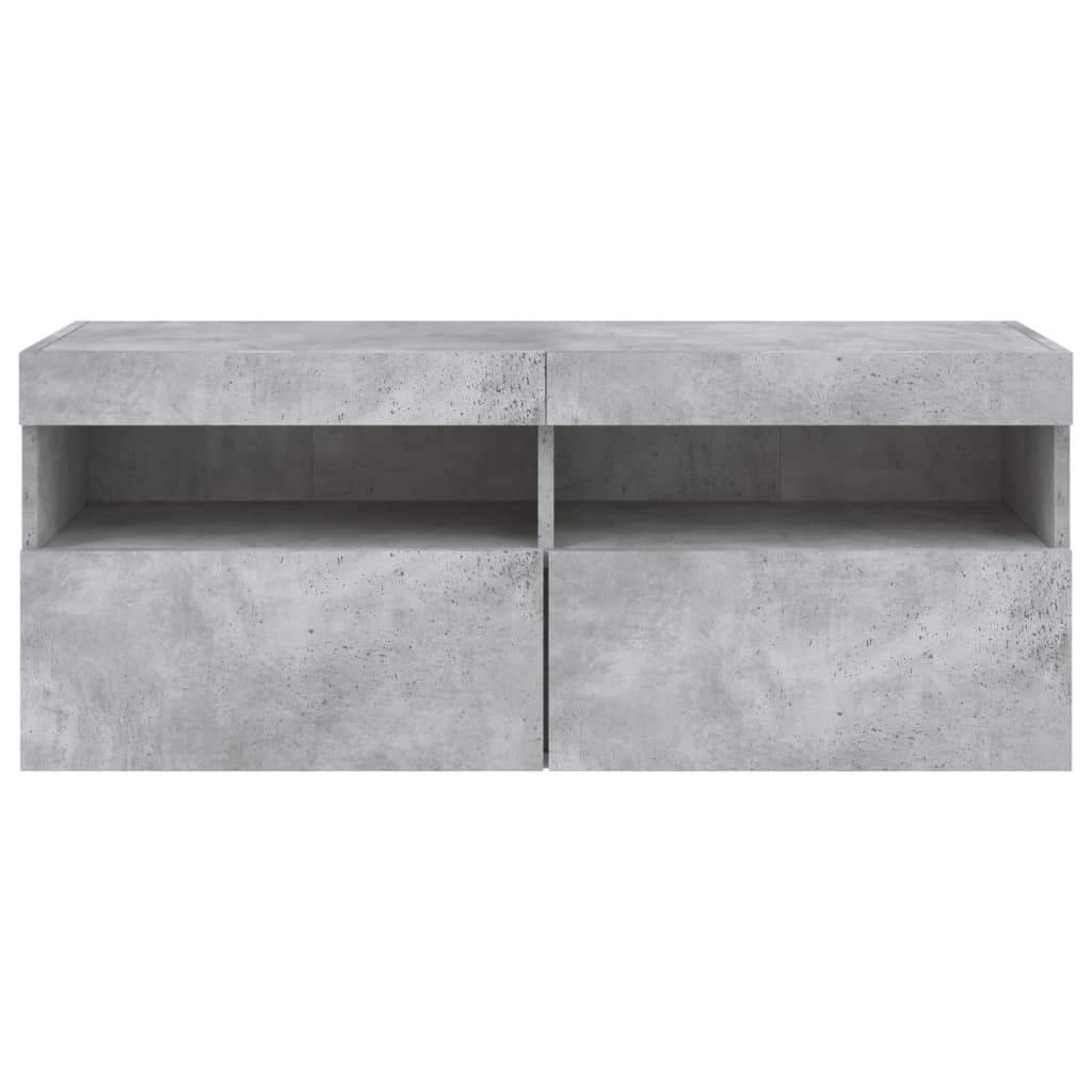 betonszürke falra szerelhető TV-szekrény LED-del 100x30x40 cm