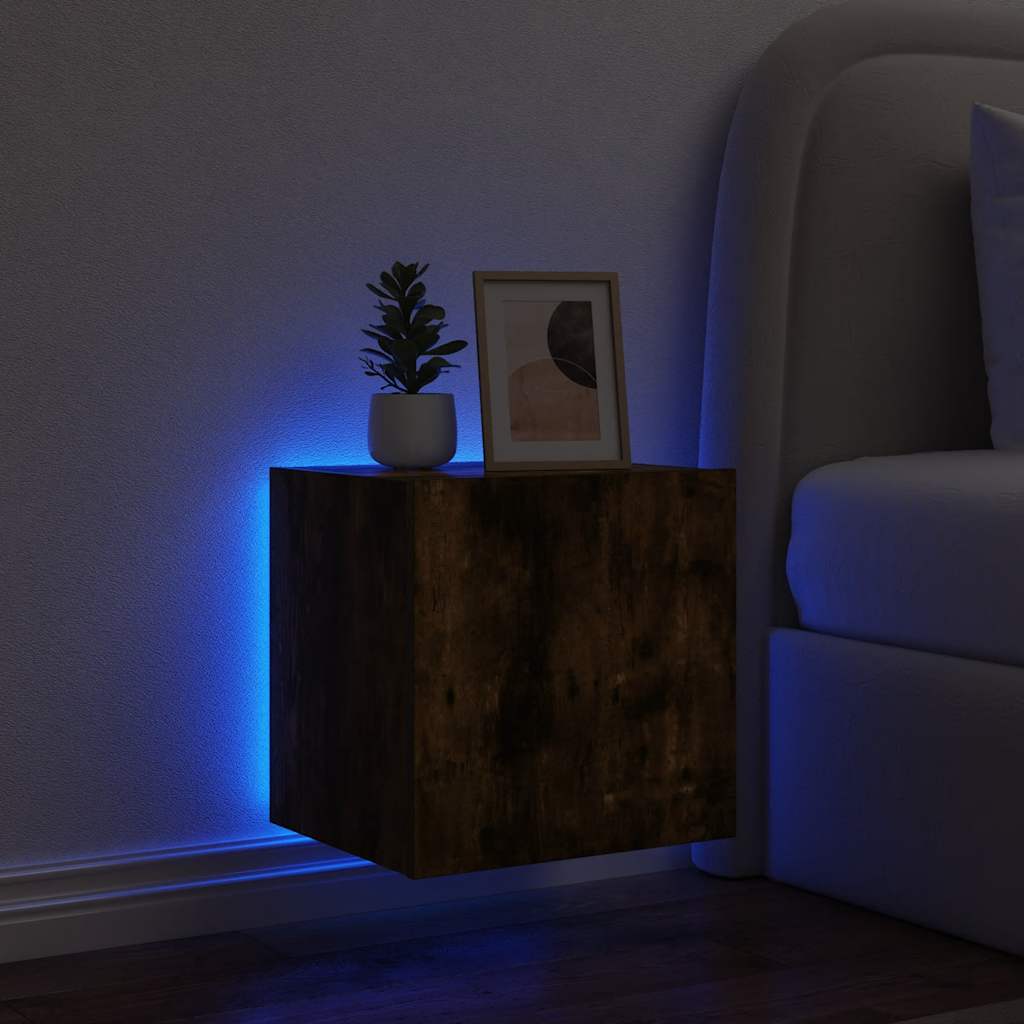 füstös tölgy színű fali TV-szekrény LED-ekkel 40,5x35x40 cm