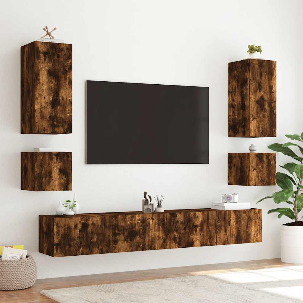 füstös tölgy színű fali TV-szekrény LED-ekkel 40,5x35x40 cm