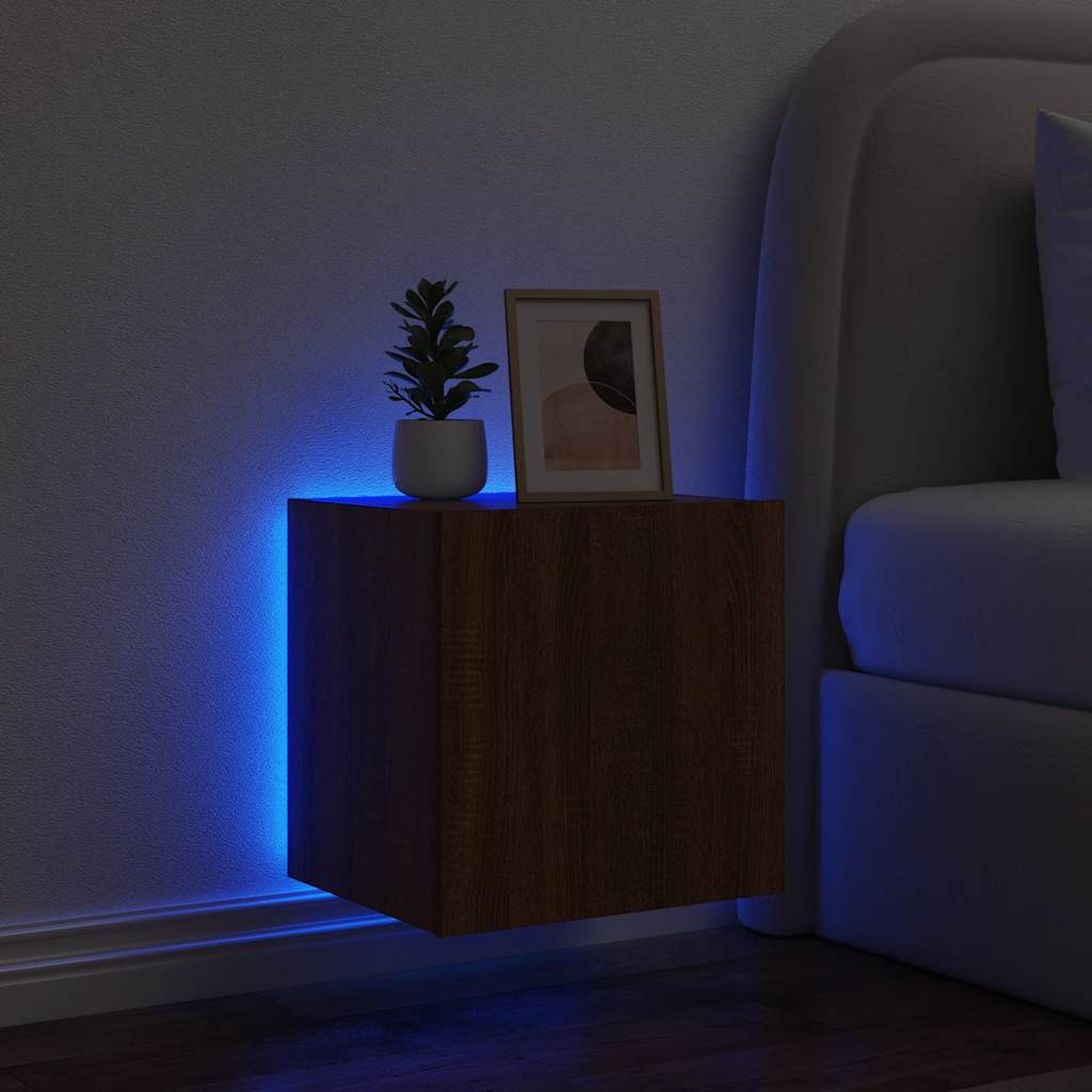 barna tölgyszínű fali TV-szekrény LED-del 40,5x35x40 cm
