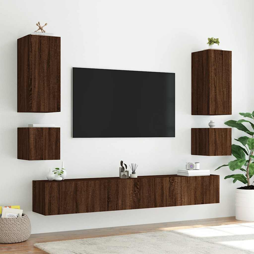 barna tölgyszínű fali TV-szekrény LED-del 40,5x35x40 cm