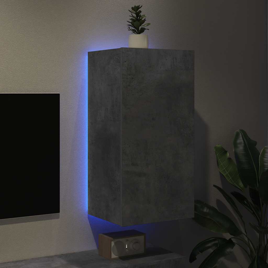 betonszürke falra szerelhető TV-szekrény LED-del 40,5x35x80 cm