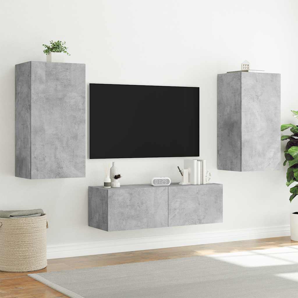 betonszürke falra szerelhető TV-szekrény LED-del 40,5x35x80 cm