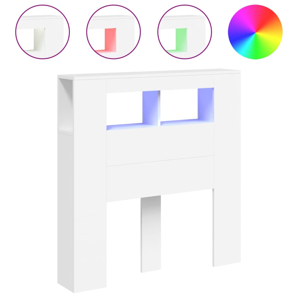 fehér szerelt fa LED-es fejtámla 100x18,5x103,5 cm