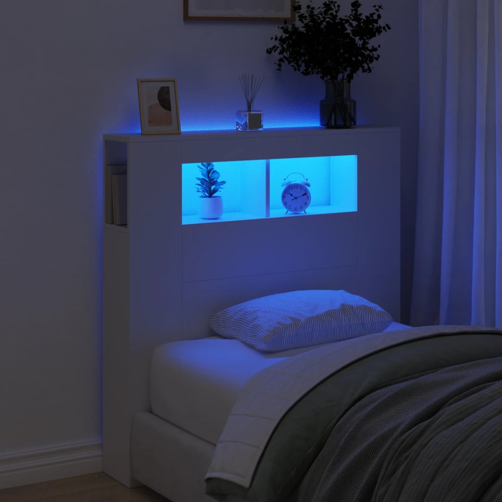 fehér szerelt fa LED-es fejtámla 100x18,5x103,5 cm