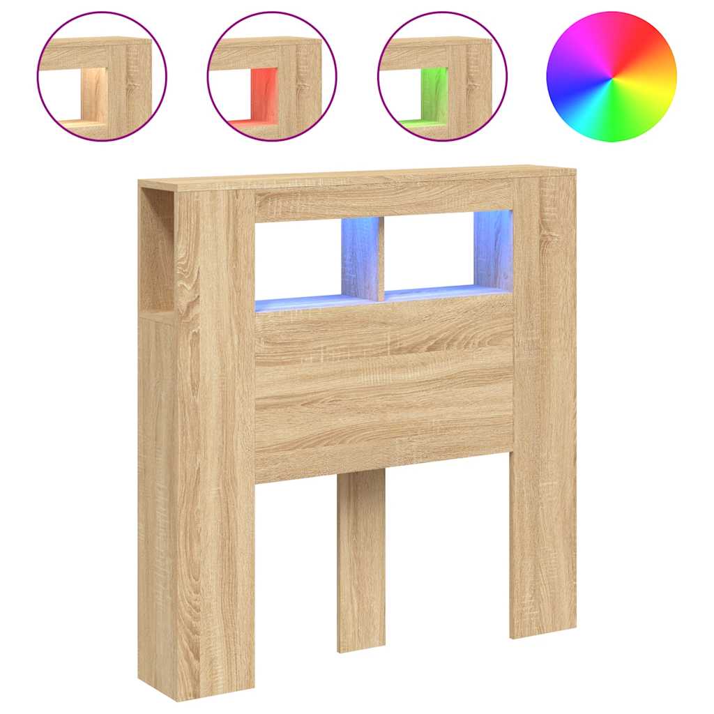 sonoma tölgy színű szerelt fa LED-es fejtámla 100x18,5x103,5 cm