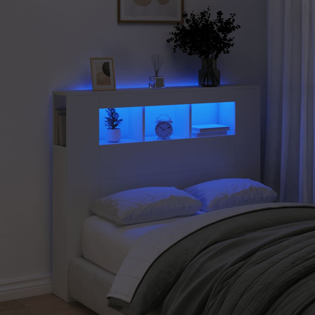 fehér szerelt fa LED-es fejtámla 120x18,5x103,5 cm