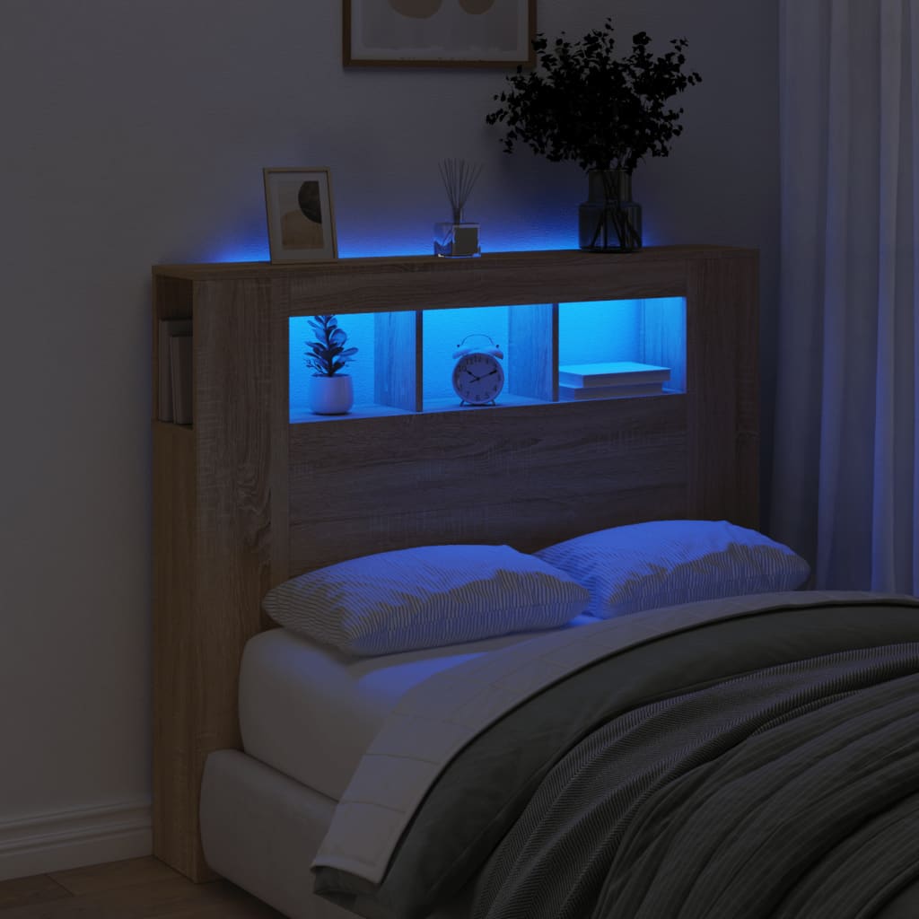 sonoma tölgy színű szerelt fa LED-es fejtámla 120x18,5x103,5 cm