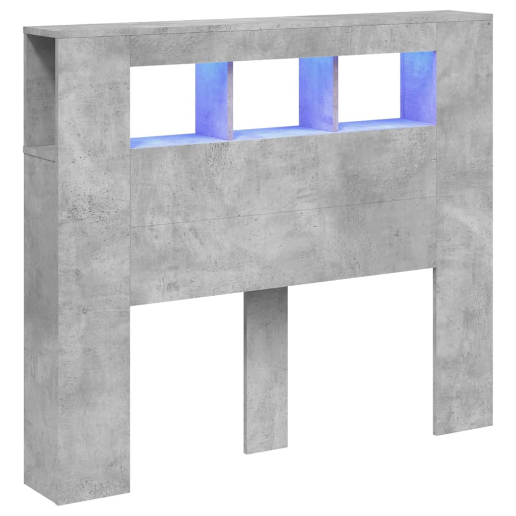 betonszürke szerelt fa LED-es fejtámla 120x18,5x103,5 cm