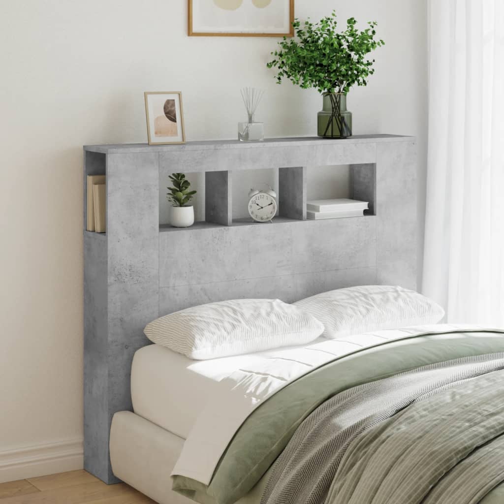 betonszürke szerelt fa LED-es fejtámla 120x18,5x103,5 cm