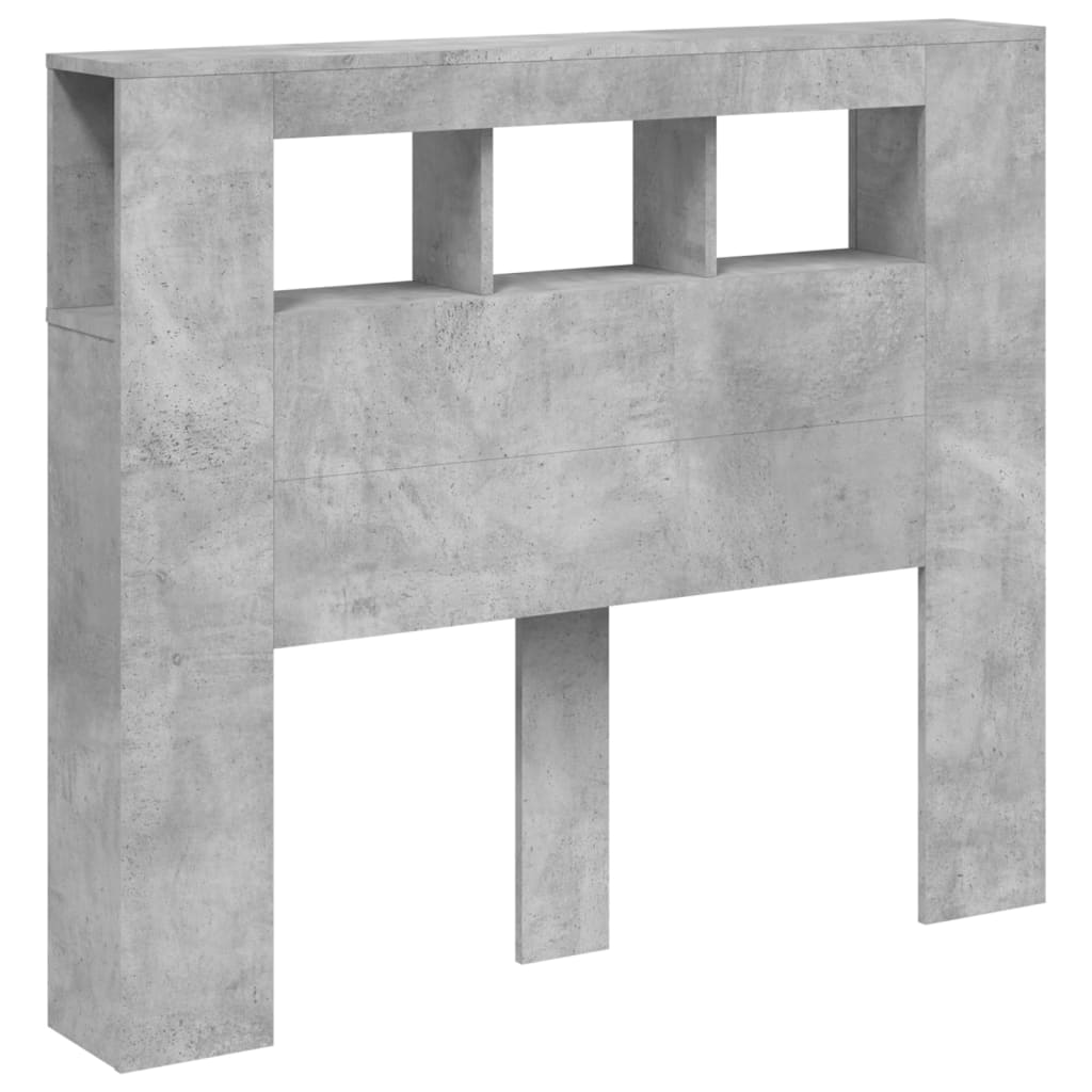 betonszürke szerelt fa LED-es fejtámla 120x18,5x103,5 cm