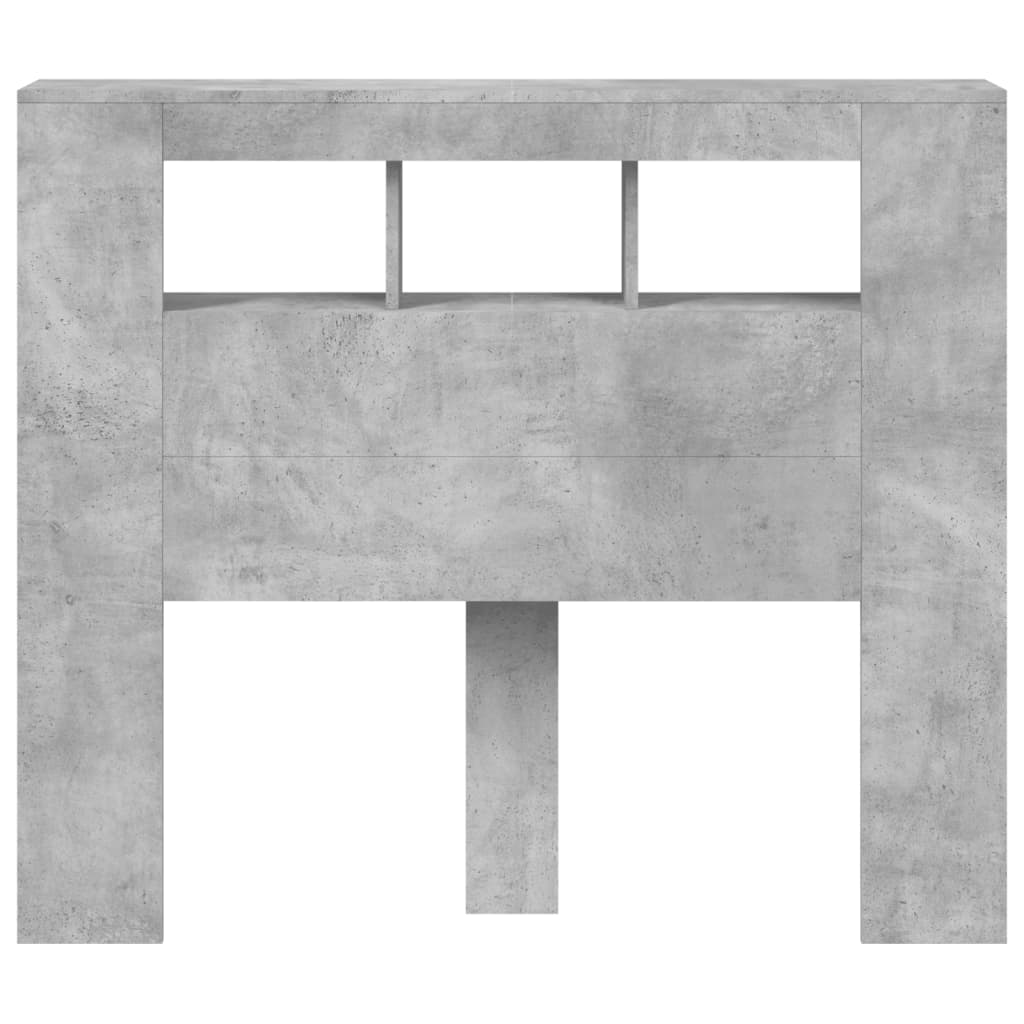 betonszürke szerelt fa LED-es fejtámla 120x18,5x103,5 cm