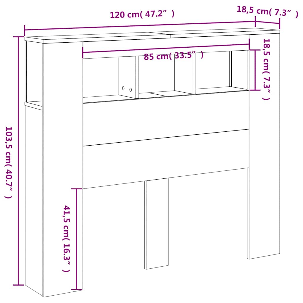 sonoma tölgy színű szerelt fa LED-es fejtámla 120x18,5x103,5 cm