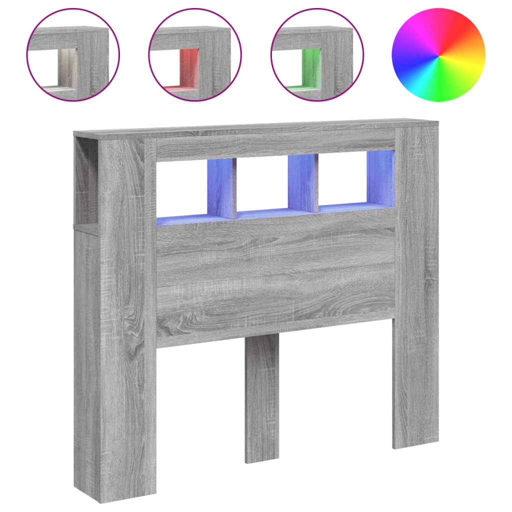 szürke sonoma szerelt fa LED-es fejtámla 120 x 18,5 x 103,5 cm