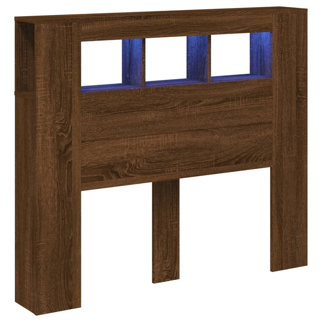barna tölgyszínű szerelt fa LED-es fejtámla 120x18,5x103,5 cm