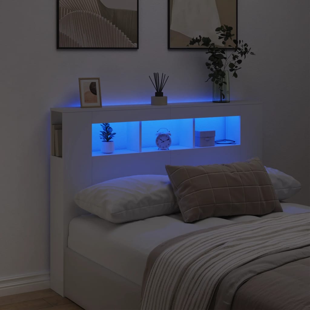 fehér szerelt fa LED-es fejtámla 140x18,5x103,5 cm