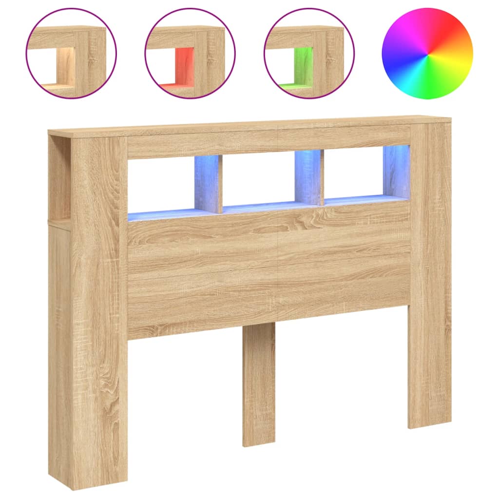 sonoma tölgy színű szerelt fa LED-es fejtámla 140x18,5x103,5 cm