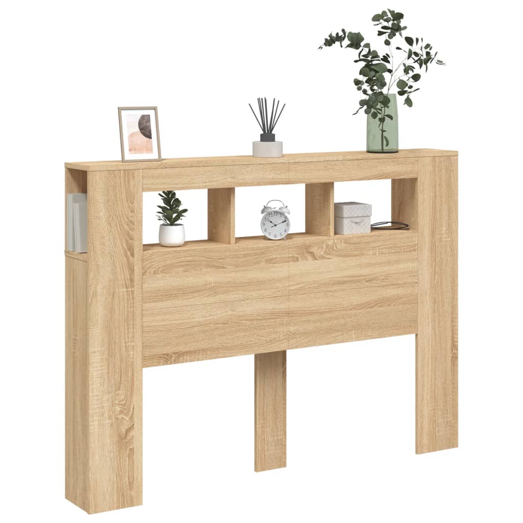 sonoma tölgy színű szerelt fa LED-es fejtámla 140x18,5x103,5 cm