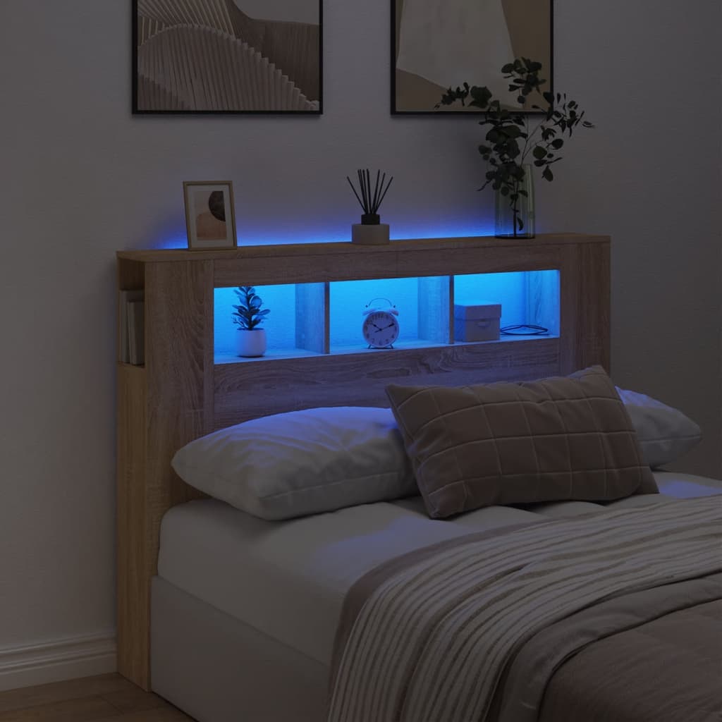 sonoma tölgy színű szerelt fa LED-es fejtámla 140x18,5x103,5 cm