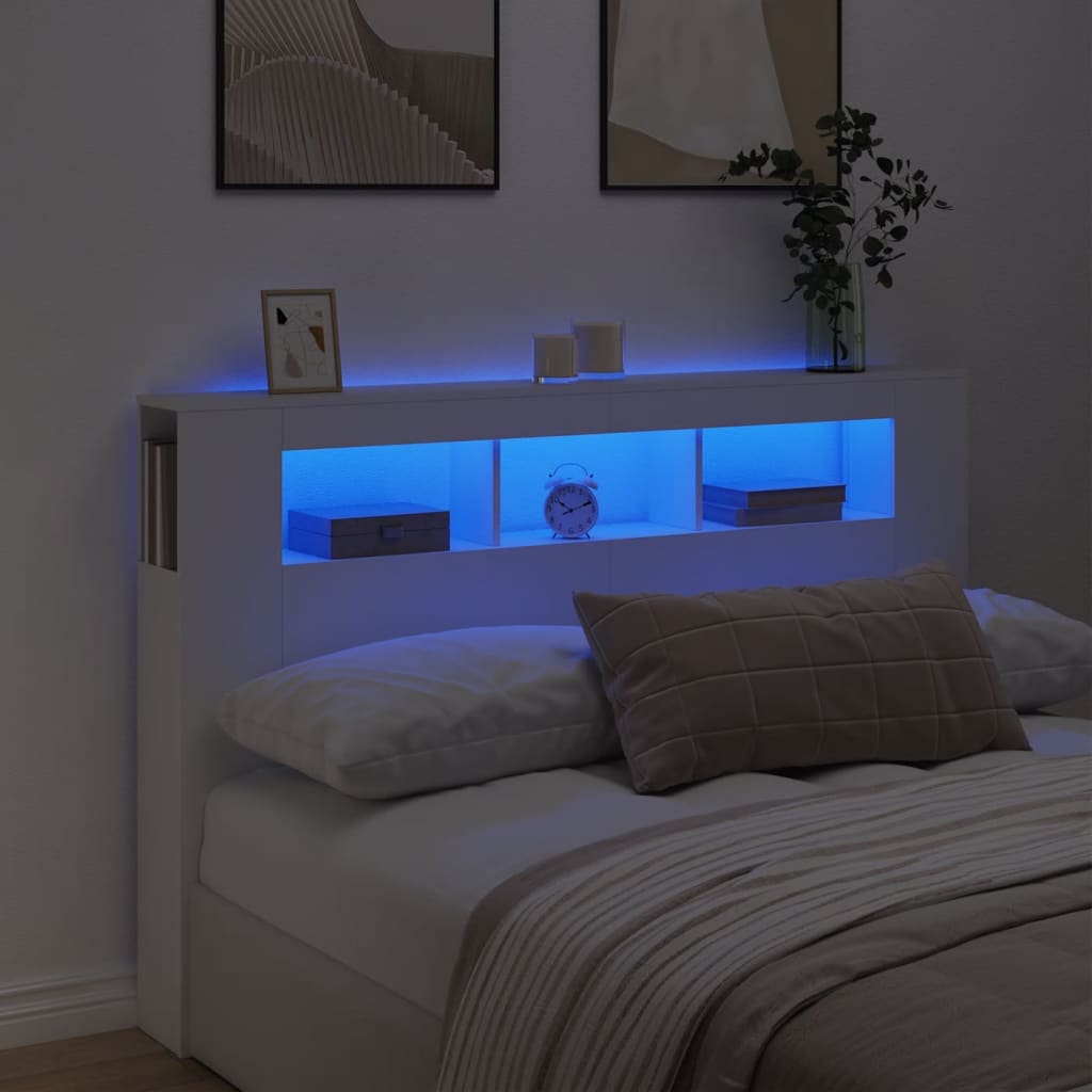 fehér szerelt fa LED-es fejtámla 160x18,5x103,5 cm