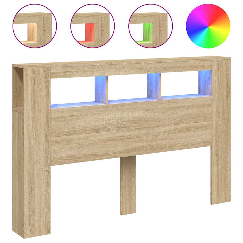 sonoma tölgy színű szerelt fa LED-es fejtámla 160x18,5x103,5 cm